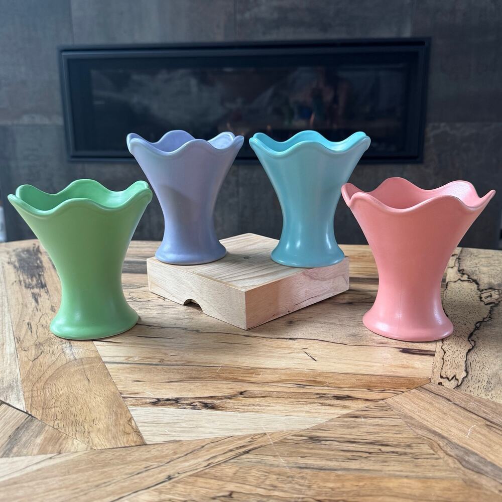 Vtg 2001 House of Lloyd Pastel Ceramic Ice Cream Party Cups Mini Vases Set of 4